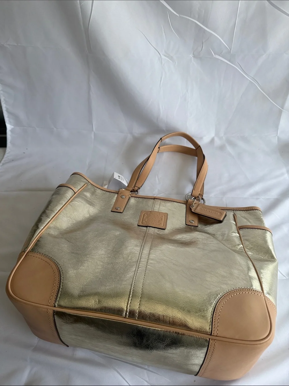 Coach Metallic Gold Tote with Tan Trim